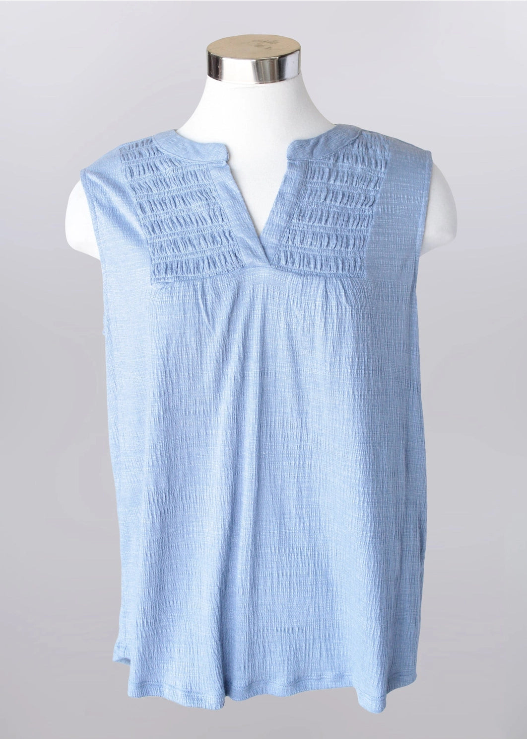 Keren Hart Soft Textured V-neck Sleeveless Top - Blue