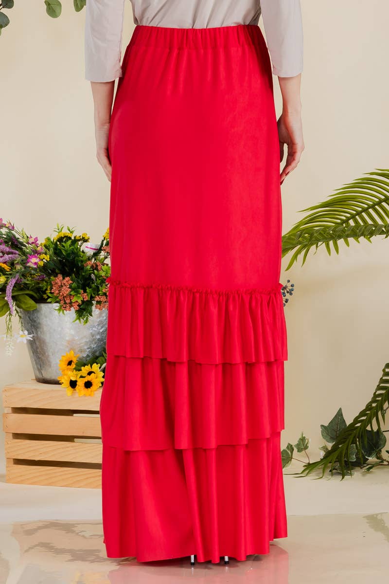 Celeste Tiered Maxi Skirt - Red