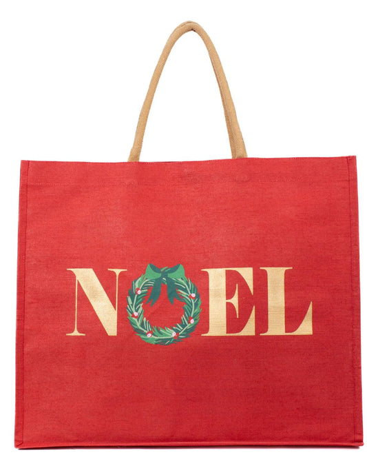 Noel Wreath Juco Carryall Tote - Red/Gold