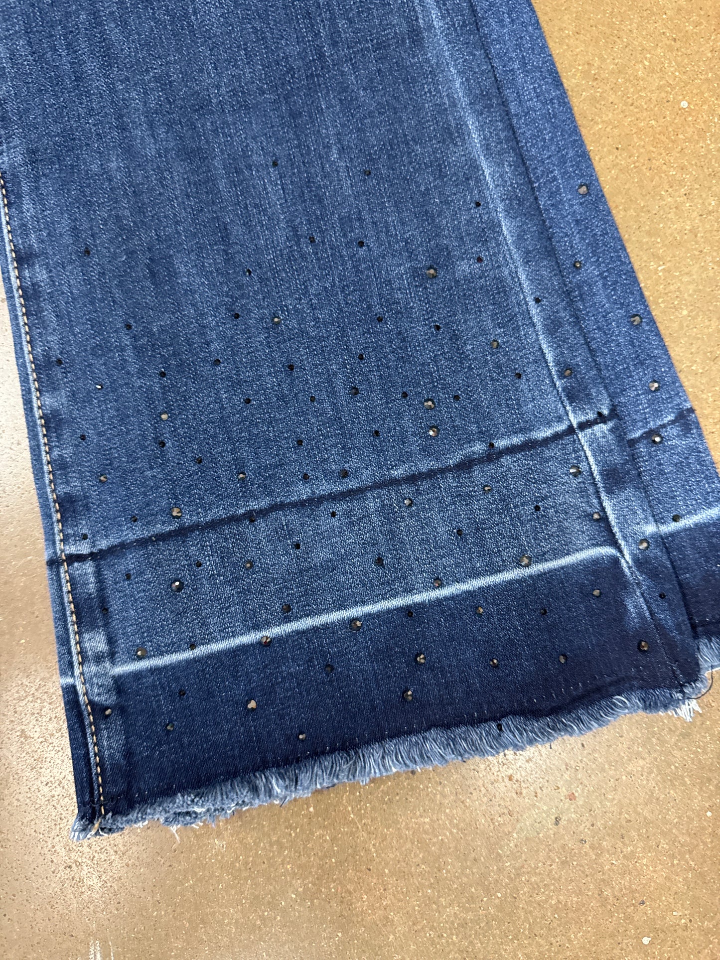 Charlie B bootcut jeans with ombré rhinestone hem