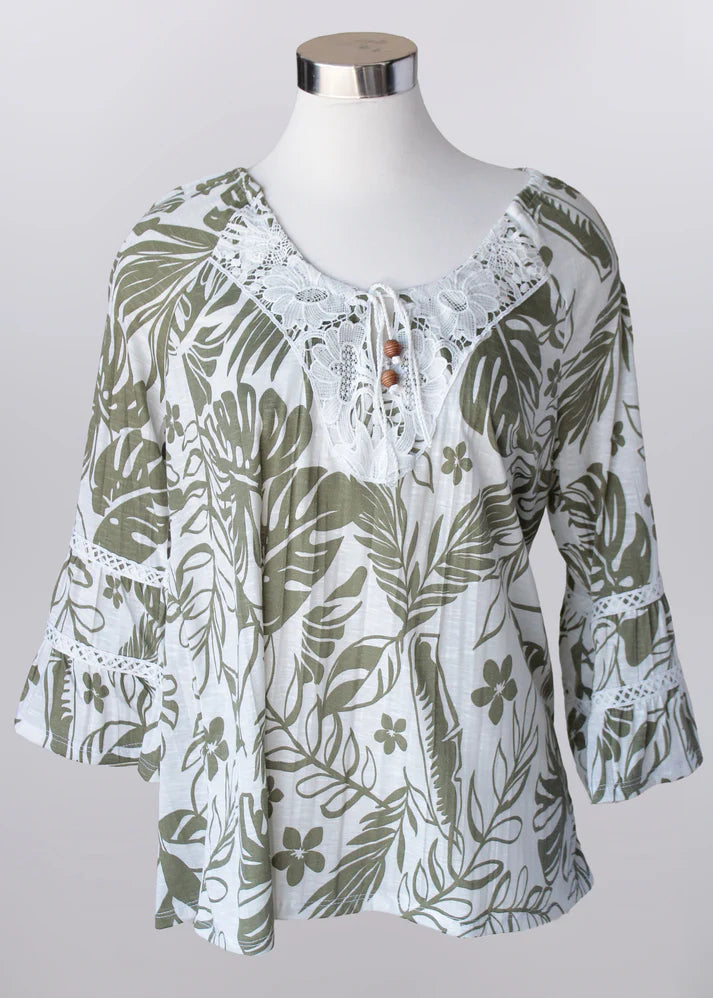Keren Hart Olive Leaf 3/4 Sleeve Top - S-2X