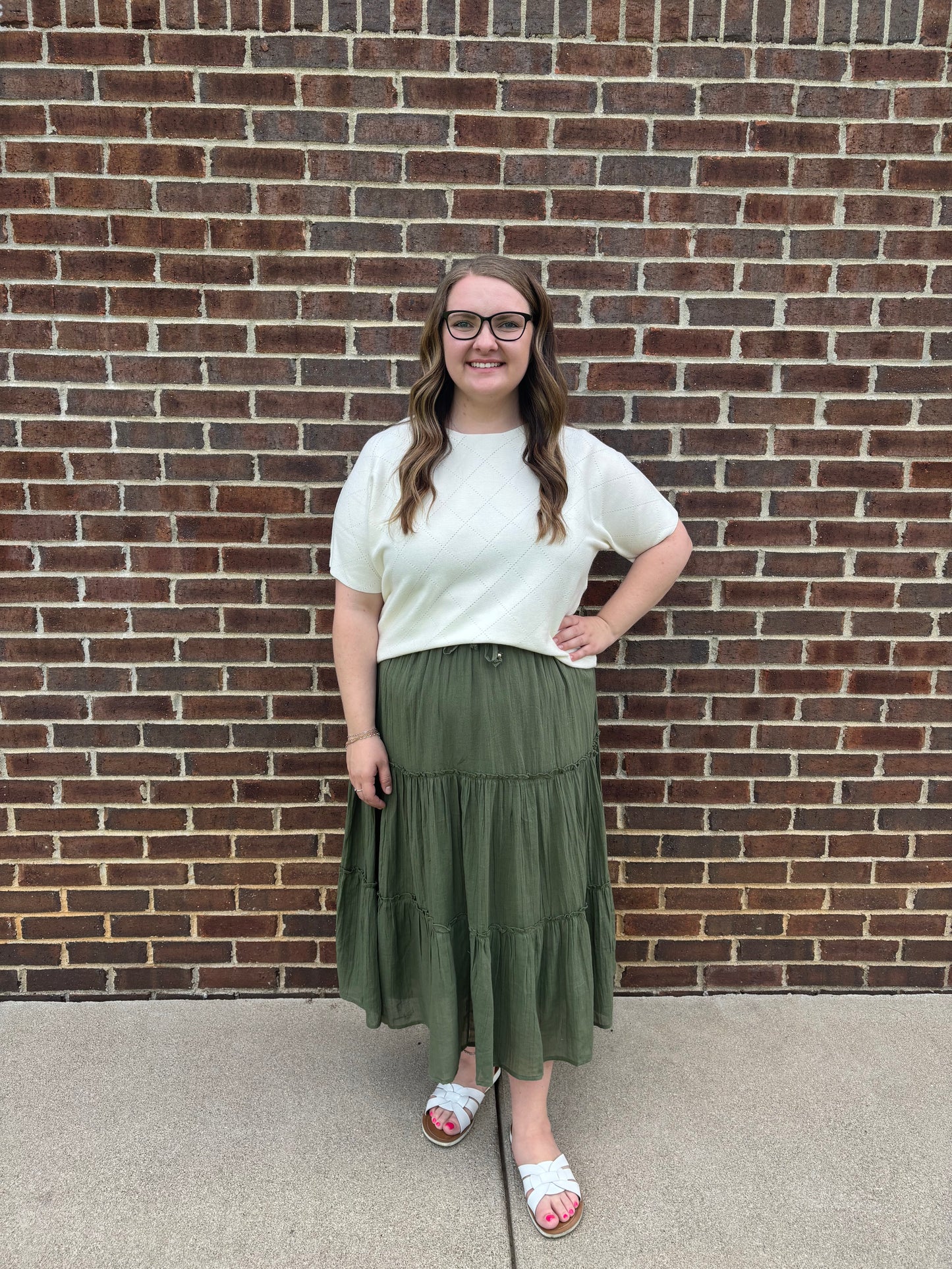 Keren Hart Olive Tiered Midi Skirt