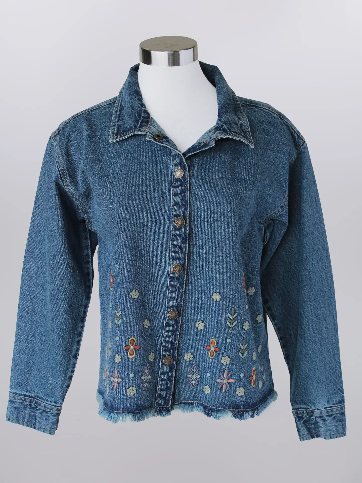 Keren Hart Denim Jacket with Embroidery and Fringe hem