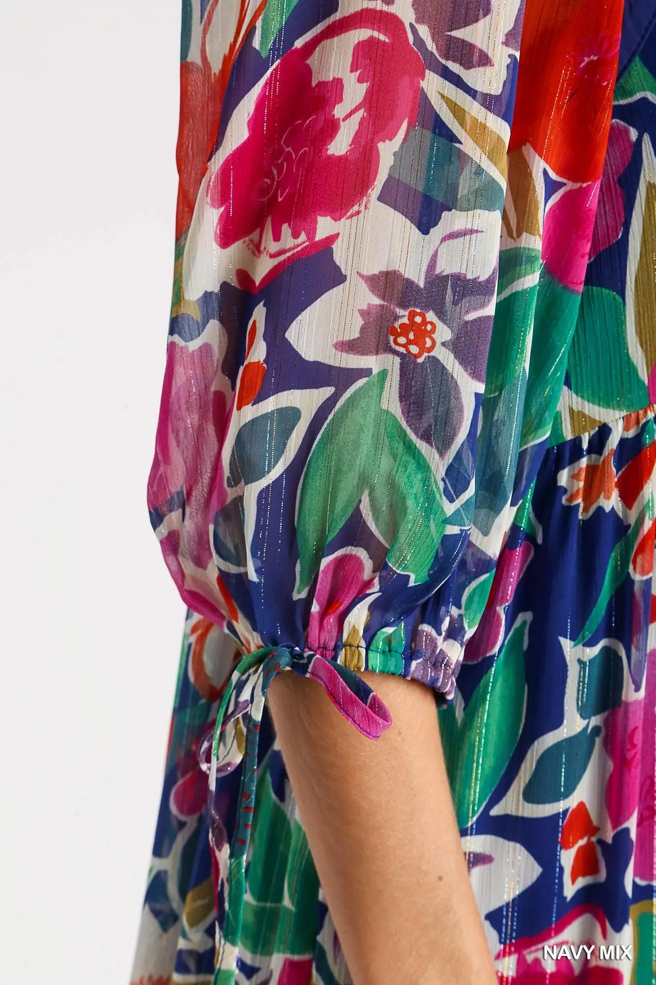 Umgee Floral Print Tiered Midi Dress - Navy Mix