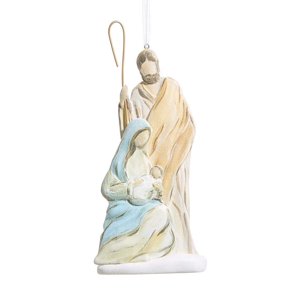 Multicolor molded Nativity Christmas ornament featuring the birth of Jesus