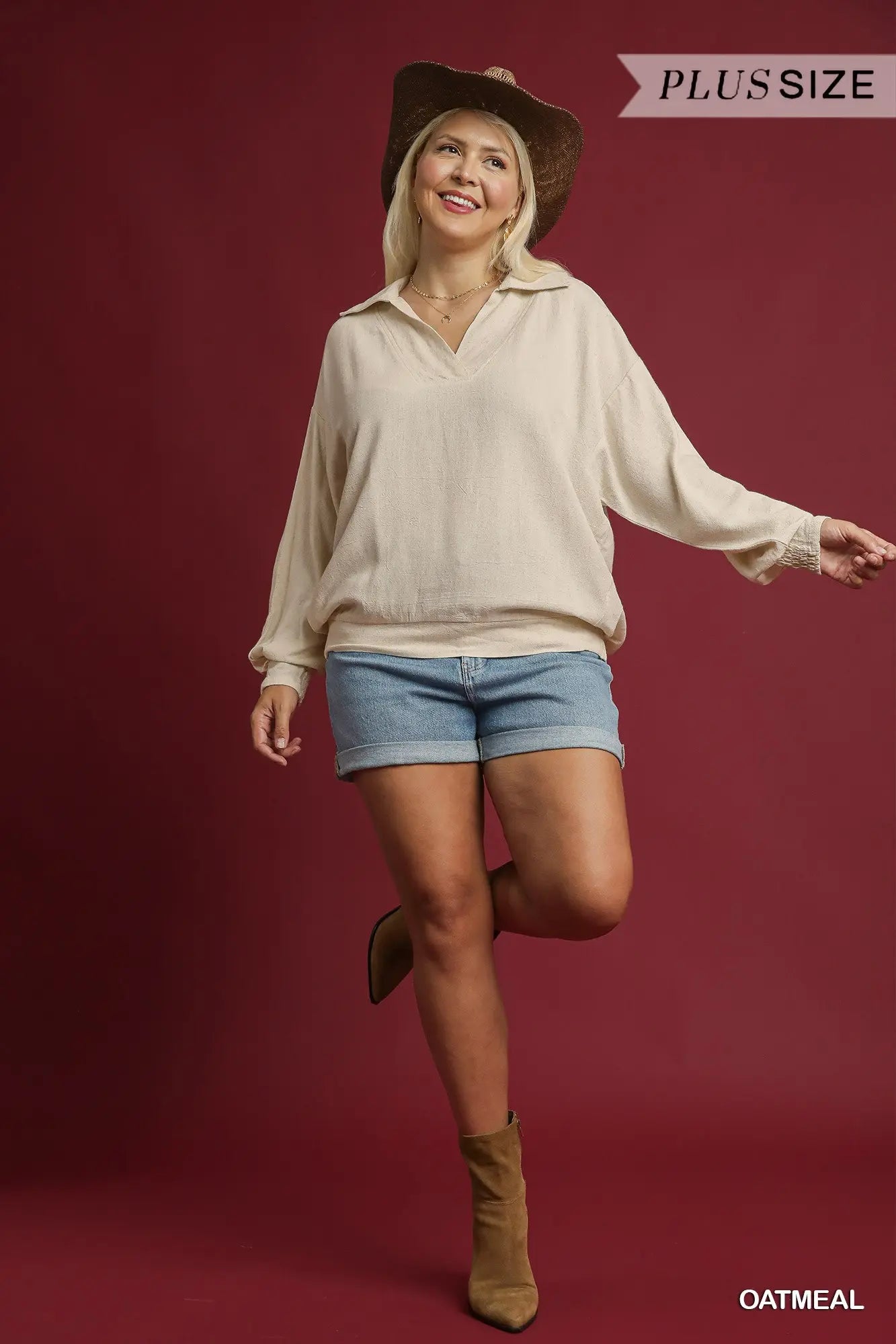 Umgee Plus Linen Pullover Blouse