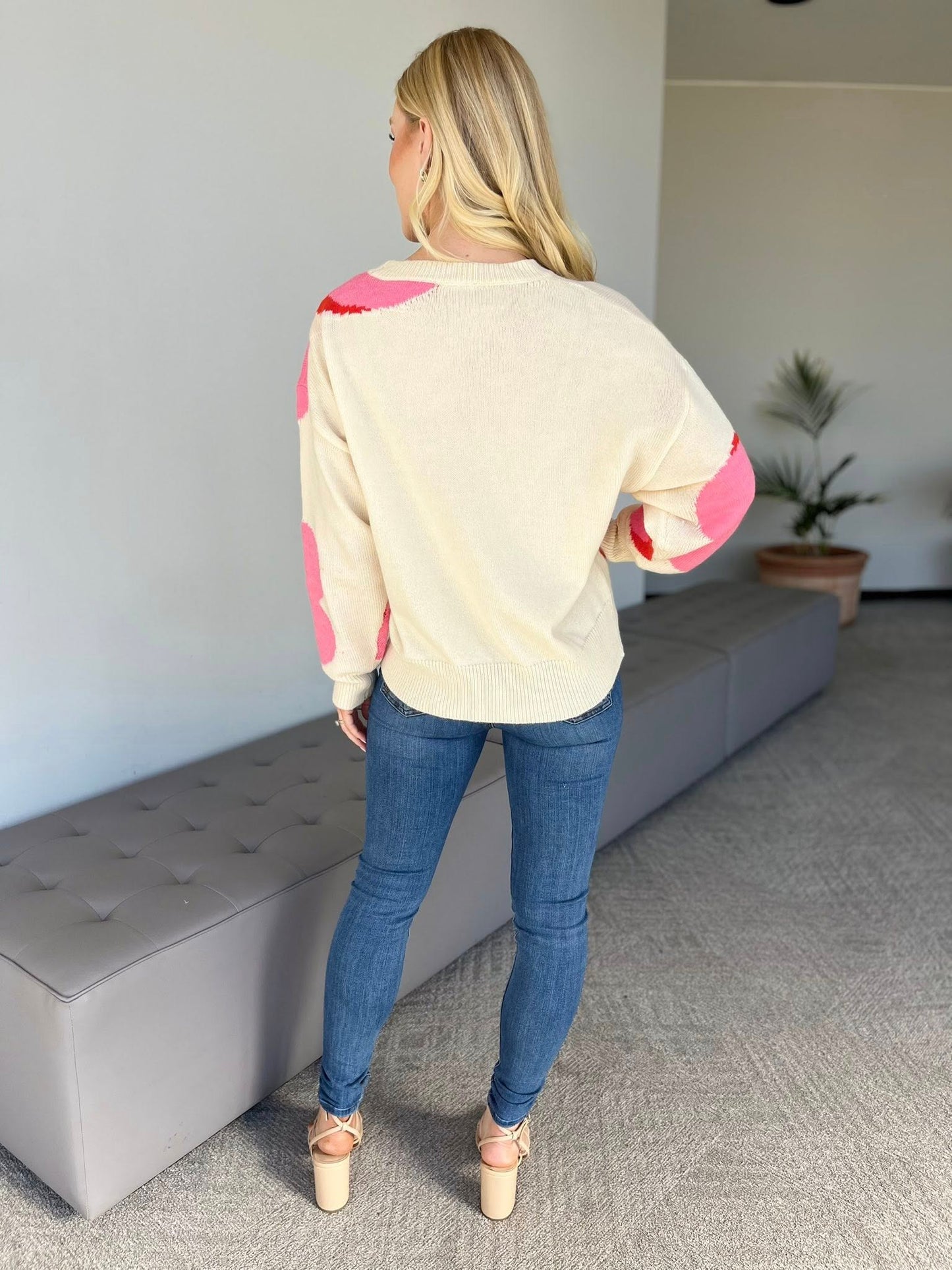 Carole Christian floral sweater in Ivory and Pink