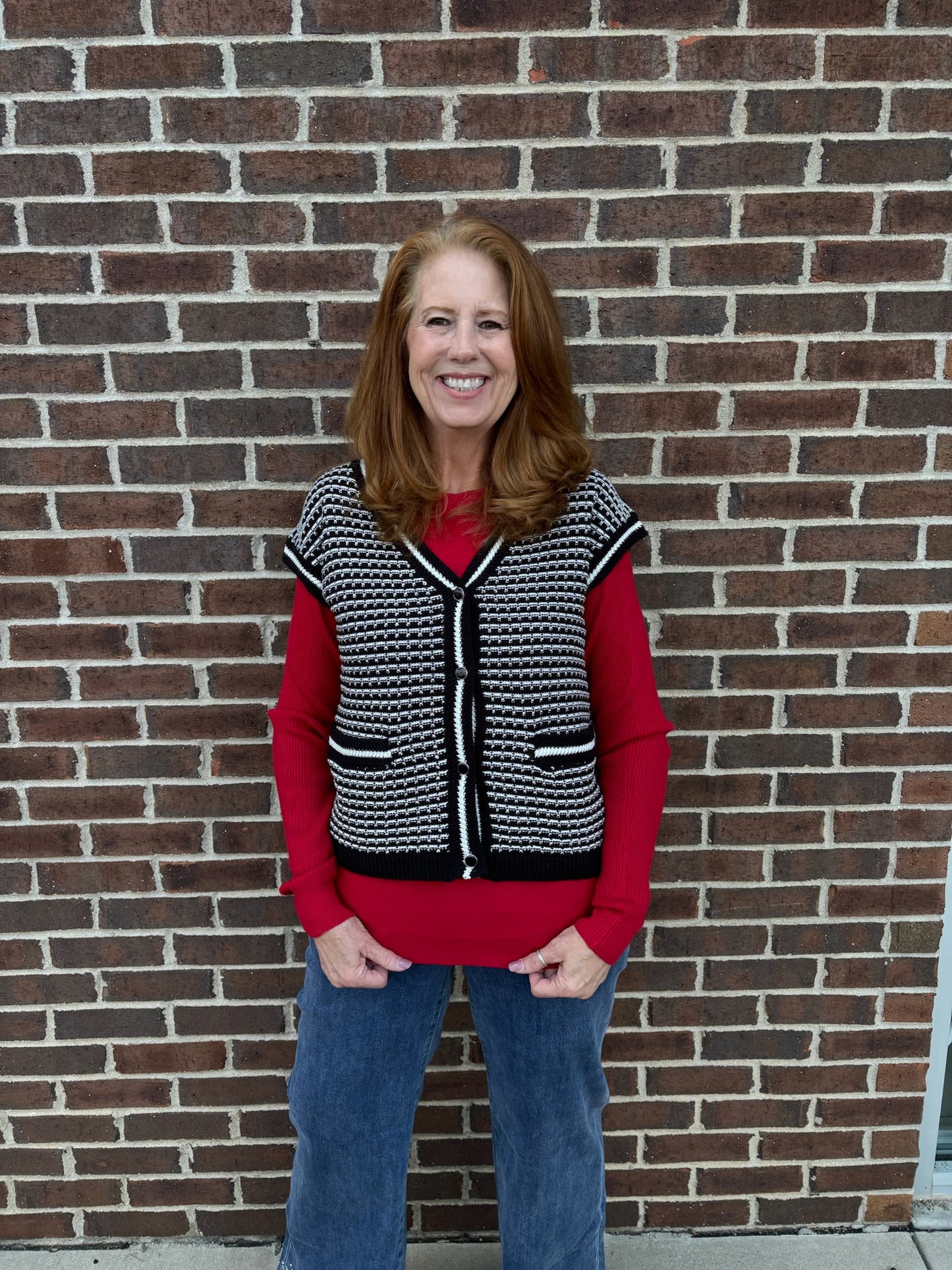 Charlie B Crimson Knit Sweater With Back Lace-Up Detail