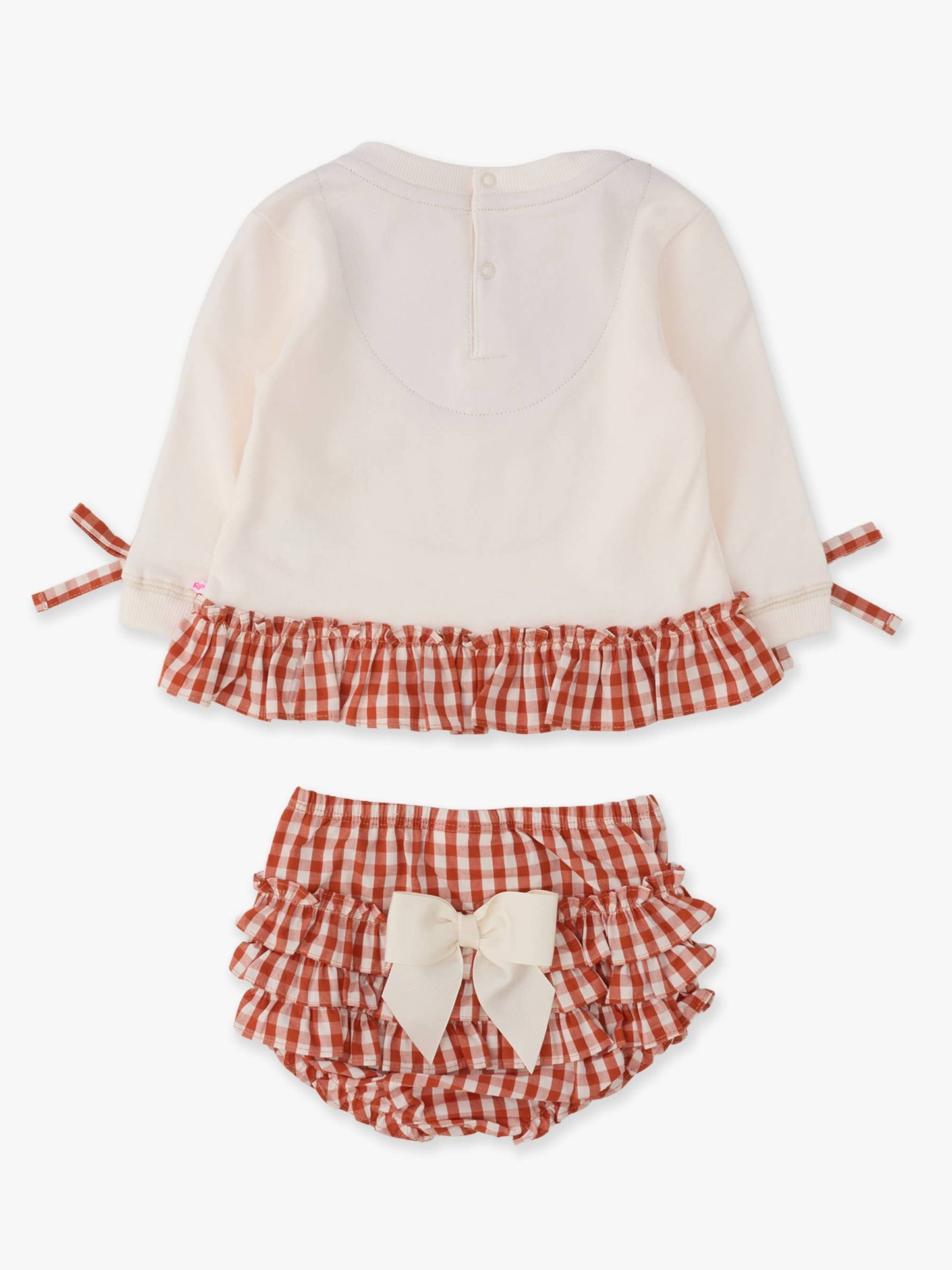 Baby Girls Pumpkin Bow Ivory Applique Ruffle Bow Sweatshirt Swing Top & Ruffle Bloomer Set