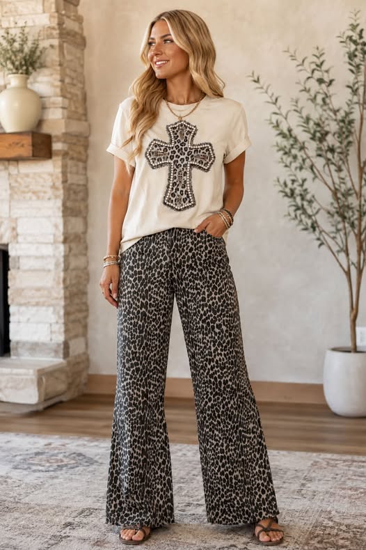 Leopard Cross Comfort Colors Tee