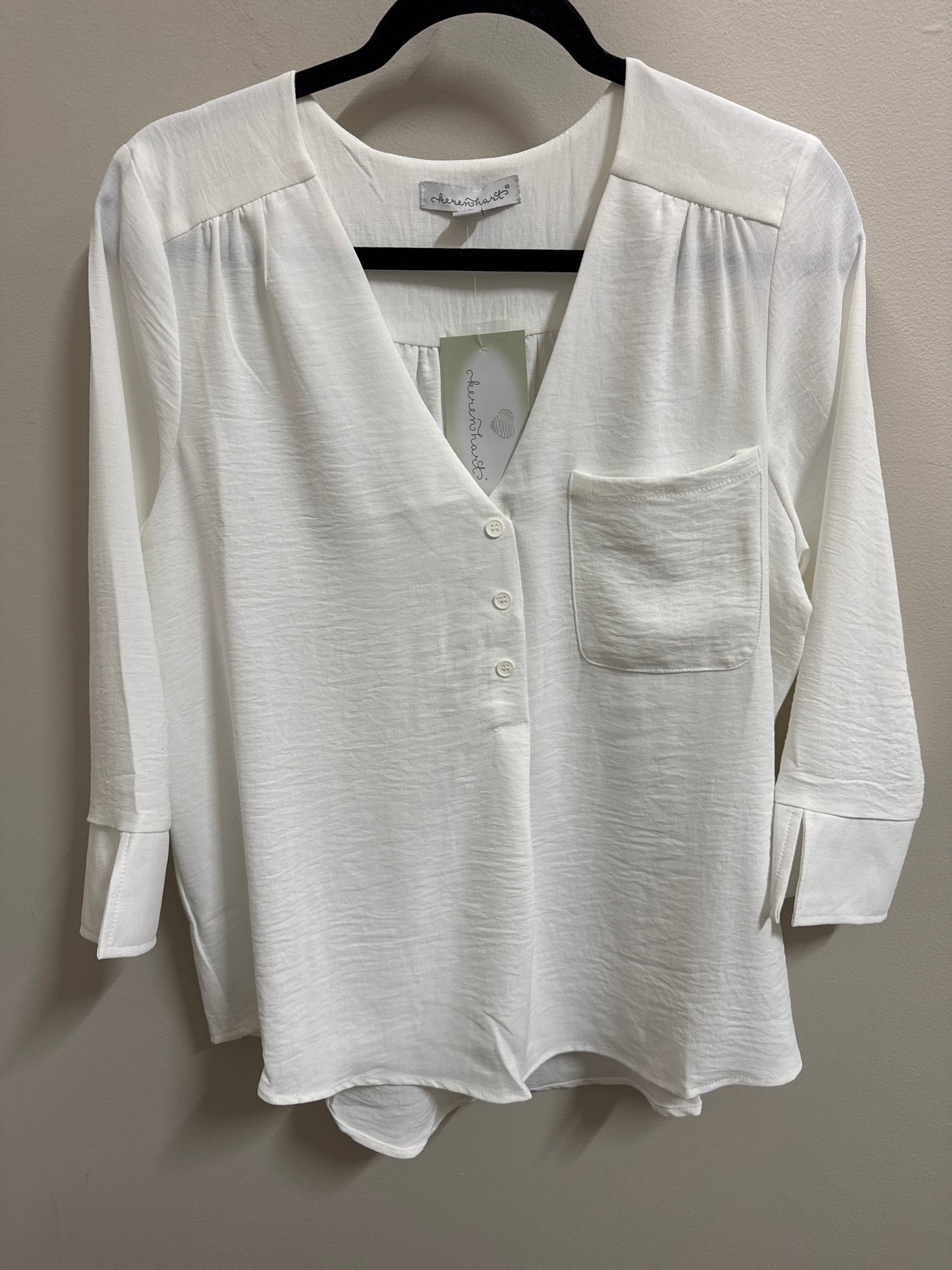 Keren Hart Ivory Air Flow 3/4 Sleeve V-neck Blouse