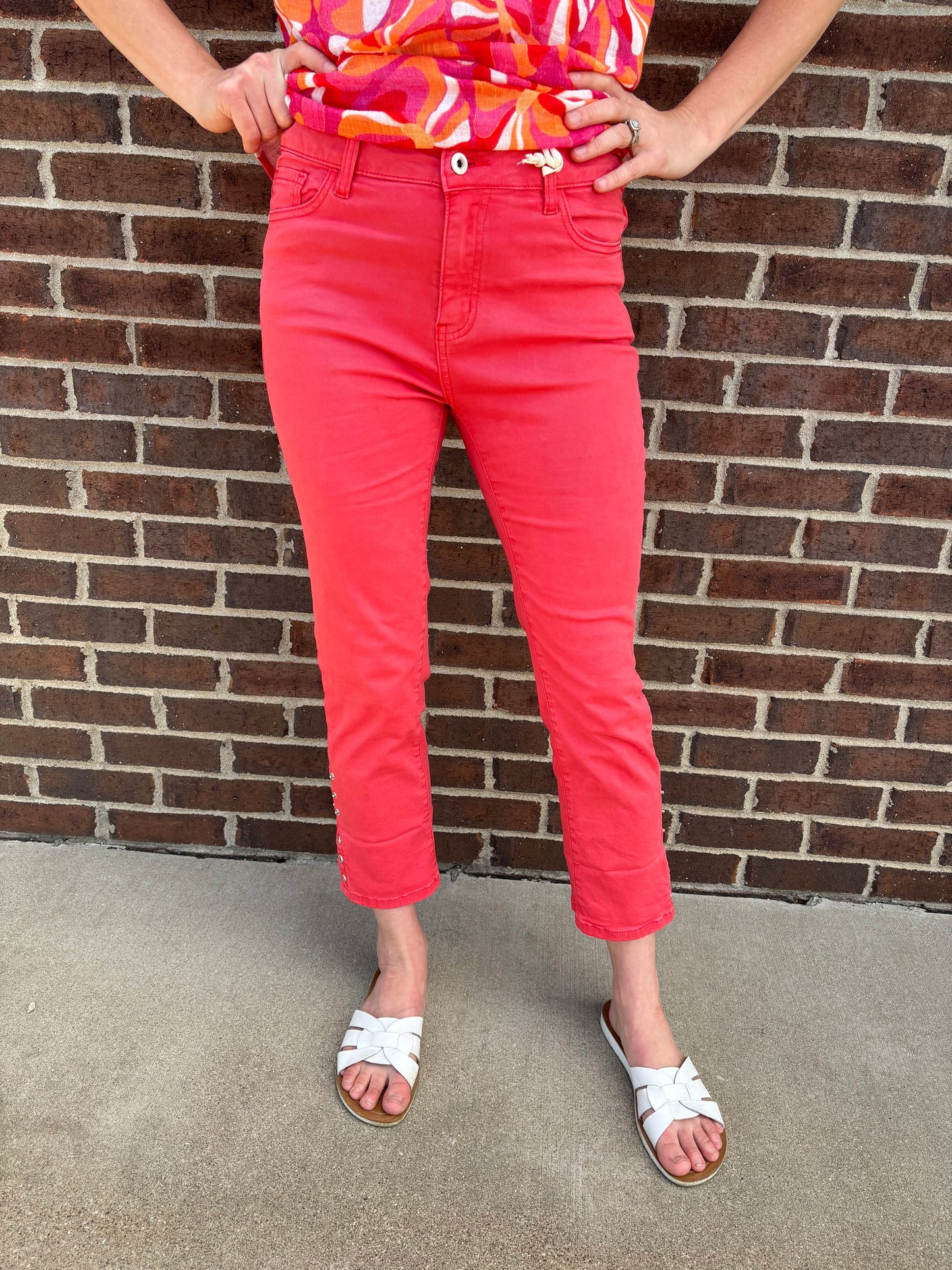 Charlie B Fiesta Stretch Crop Pant with Button Detail