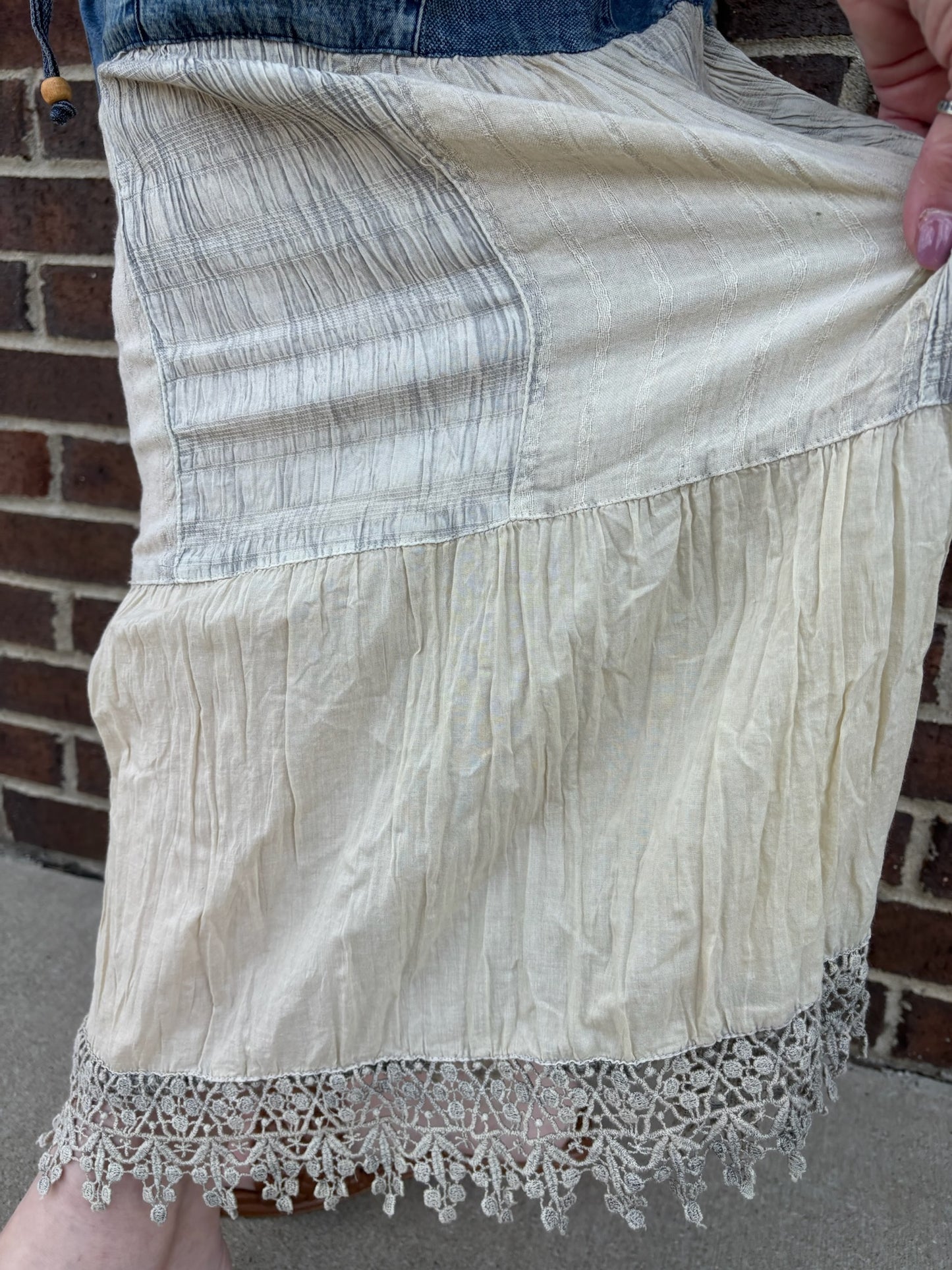 Tiered Patchwork Flowy Denim Pants