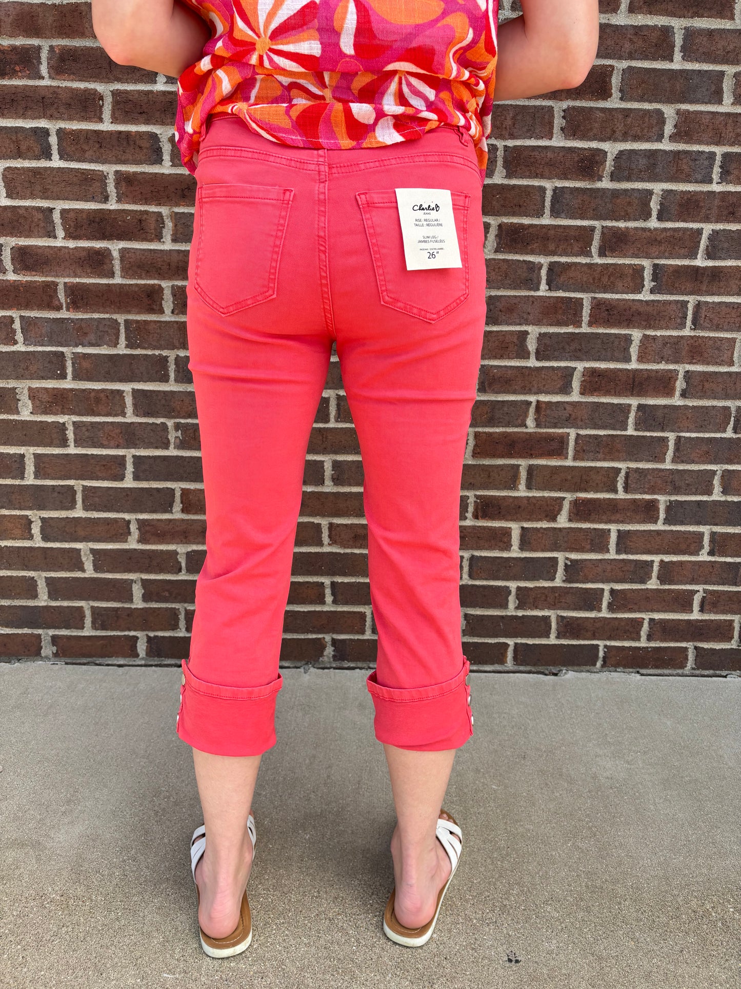 Charlie B Fiesta Stretch Crop Pant with Button Detail