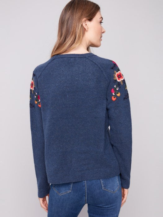 Charlie B Embroidered Floral Sleeve Sweater