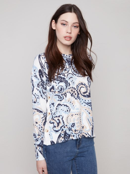 Charlie B Printed Sweater With Side Buttons