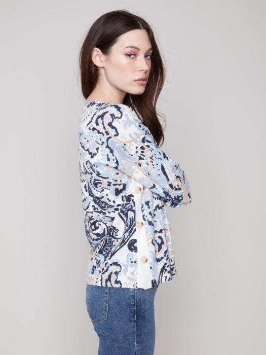 Charlie B Printed Sweater With Side Buttons
