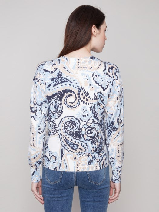 Charlie B Printed Sweater With Side Buttons