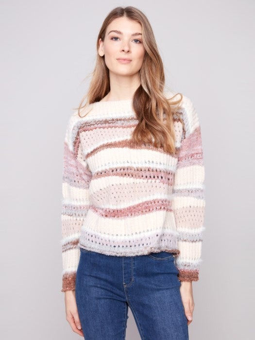 Charlie B Patchwork Knit Drop Shoulder Sweater