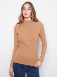 Charlie B Basic Ribbed Knit Mock Neck Sweater