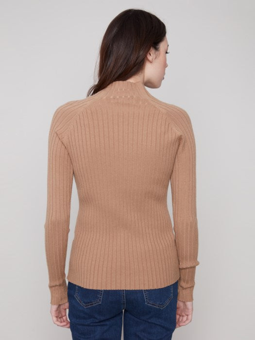 Charlie B Truffle Ribbed Knit Mock Neck Sweater
