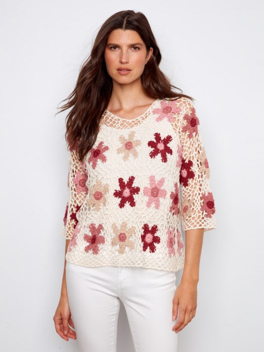 Charlie B Carnation Handcrafted Floral Crochet Top