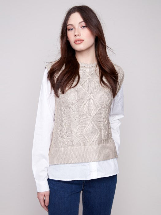 Charlie B Foiled Crew Neck Fooler Sweater Vest