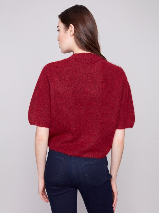 Charlie B Cabernet Balloon Elbow Sleeve Knit Sweater