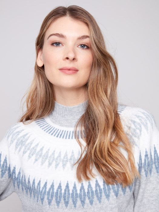 Charlie B Gray Après-Ski Jacquard Mock Neck Sweater
