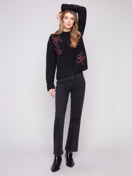 Charlie B Mock Neck Sweater With Soutache Detail