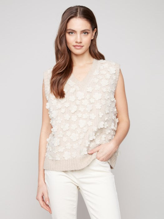 Charlie B Floral Mesh V-Neck Sweater Vest