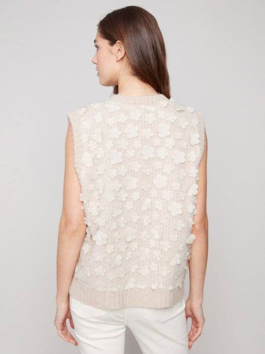 Charlie B Floral Mesh V-Neck Sweater Vest