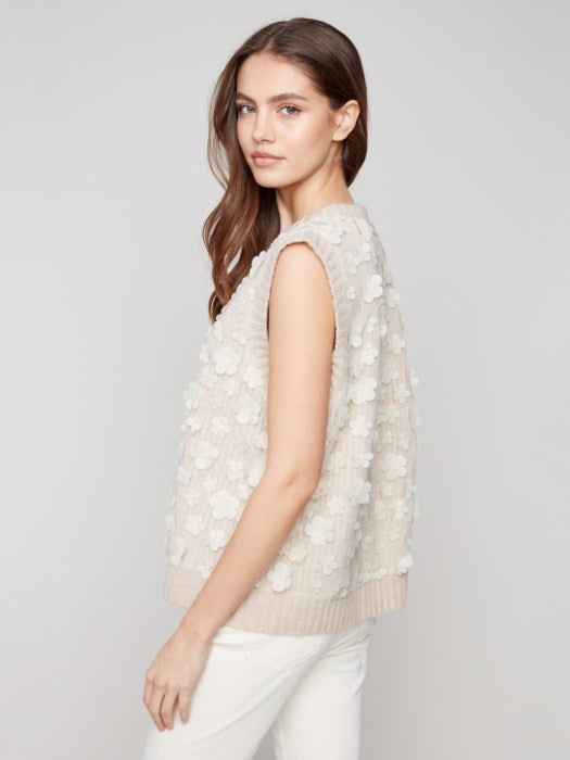 Charlie B Floral Mesh V-Neck Sweater Vest