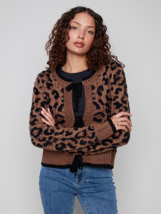 Charlie B Bow Tie Jacquard Knit Cardigan
