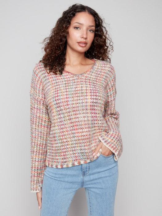 Charlie B Multicolor Novelty Yarn Crochet Sweater