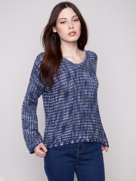 Charlie B Blue Novelty Yarn Crochet Sweater