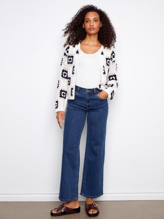 Charlie B Square Crochet Open Front Cardigan