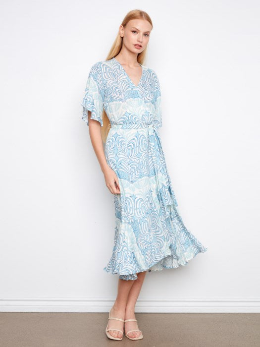 Charlie B Ibiza Printed Faux Wrap Dress With Belt
