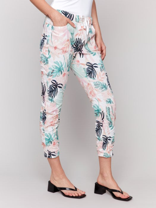 Charlie B Printed Crinkle Bengaline Pull On Cropped Jogger Pant