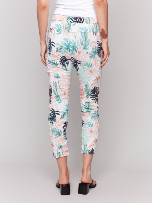 Charlie B Printed Crinkle Bengaline Pull On Cropped Jogger Pant
