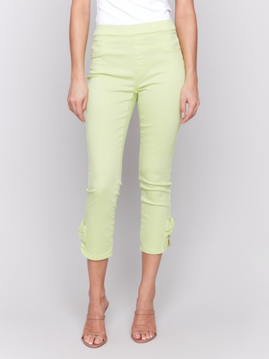 Charlie B Pull on Jeans with bow details - keylime