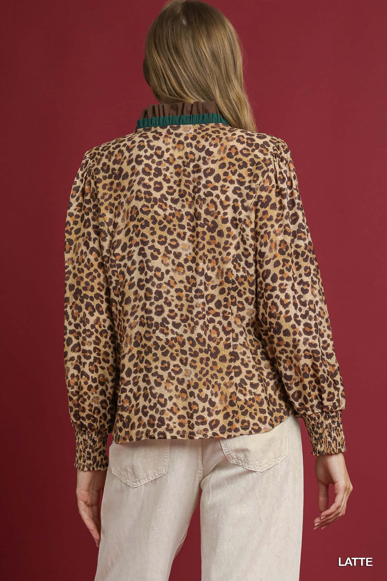 Umgee Ruffle Trim Leopard Print Blouse