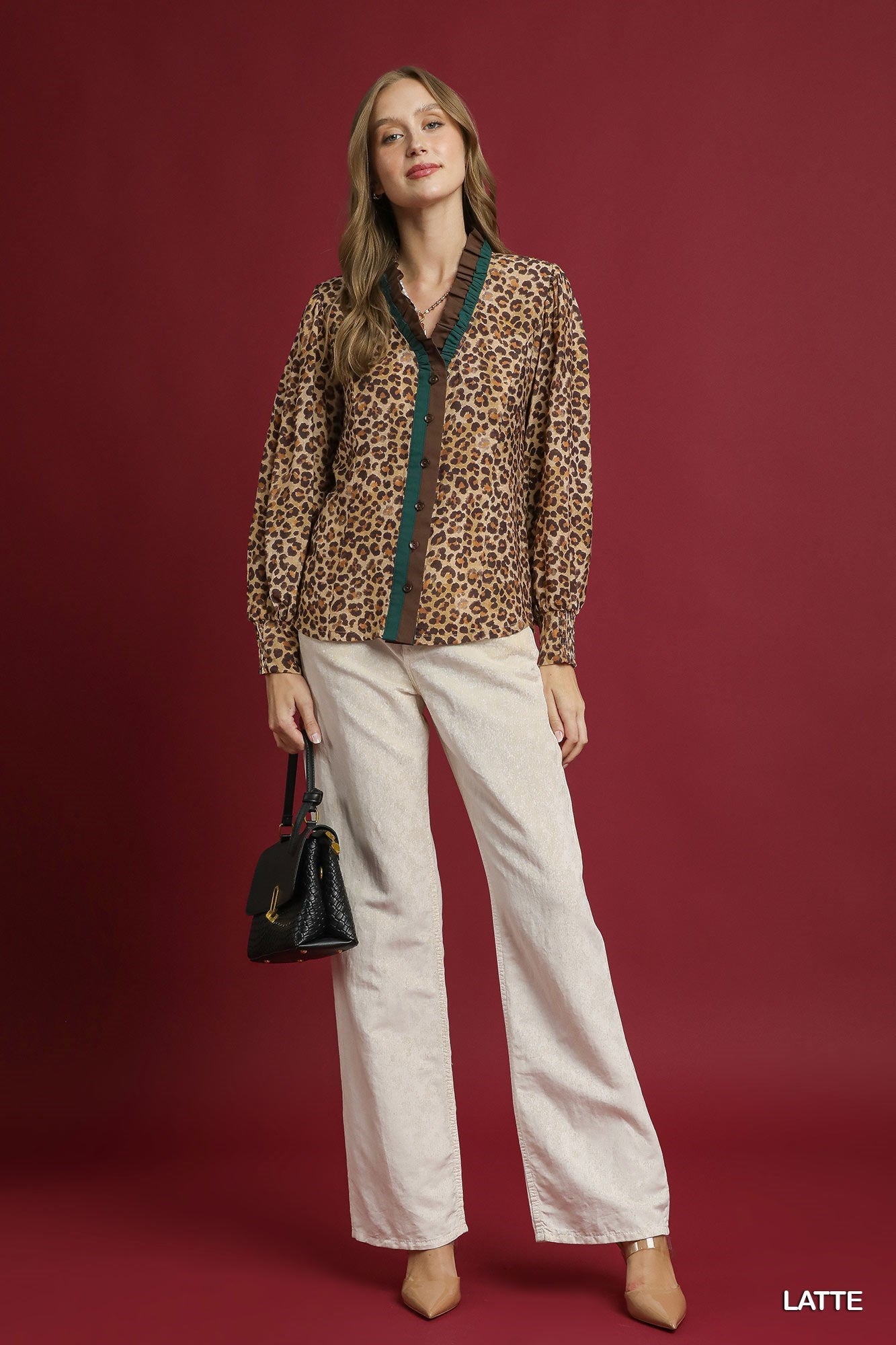 Umgee Ruffle Trim Leopard Print Blouse