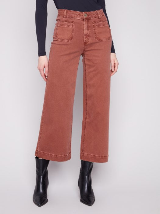 Charlie B Sepia Patch Pocket Flare Twill Pants