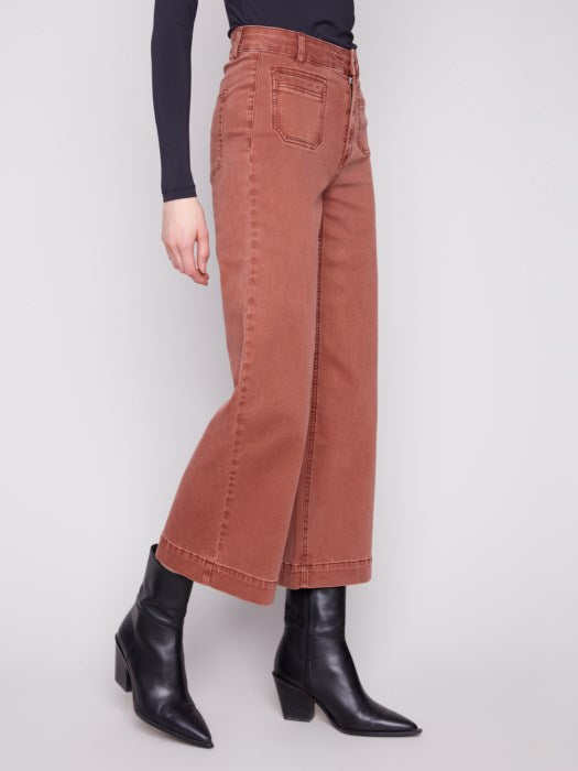Charlie B Sepia Patch Pocket Flare Twill Pants