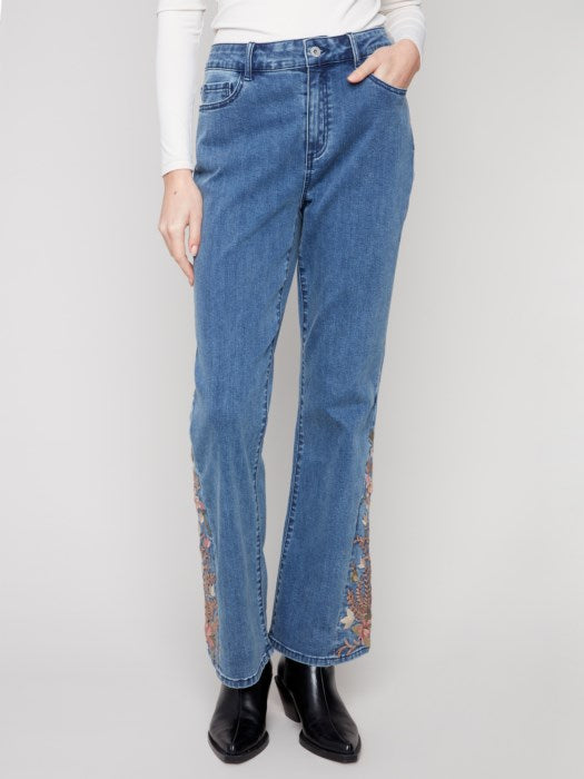 Charlie B Bootcut Jeans With Floral Embroidery