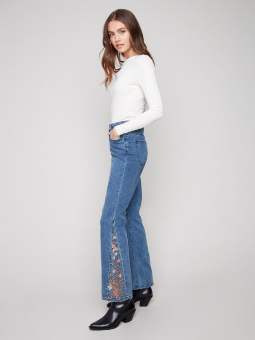 Charlie B Bootcut Jeans With Floral Embroidery