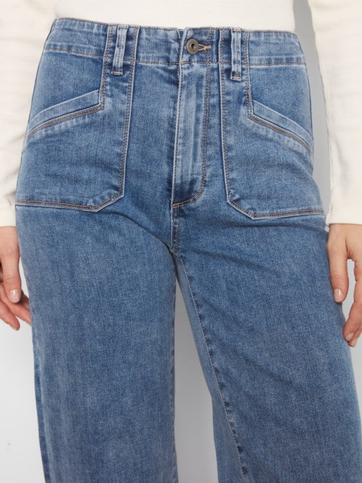 Charlie B Cropped Wide Leg Stretch Denim Pants with Patch Pockets