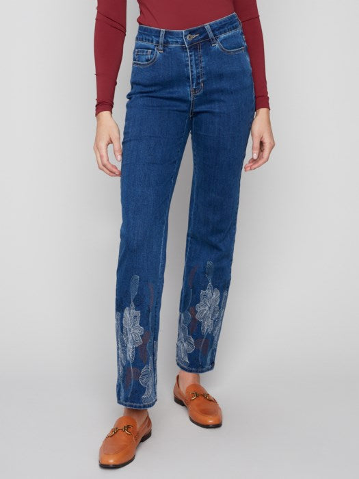 Charlie B Straight Leg Metallic Embroidered Jeans