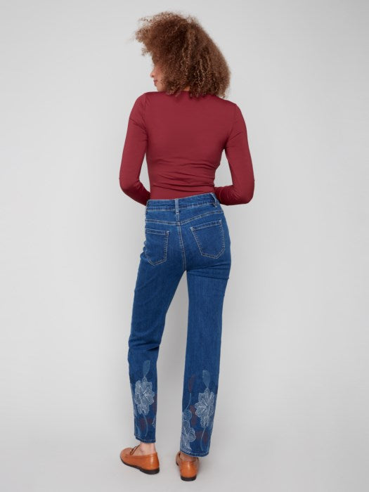 Charlie B Straight Leg Metallic Embroidered Jeans